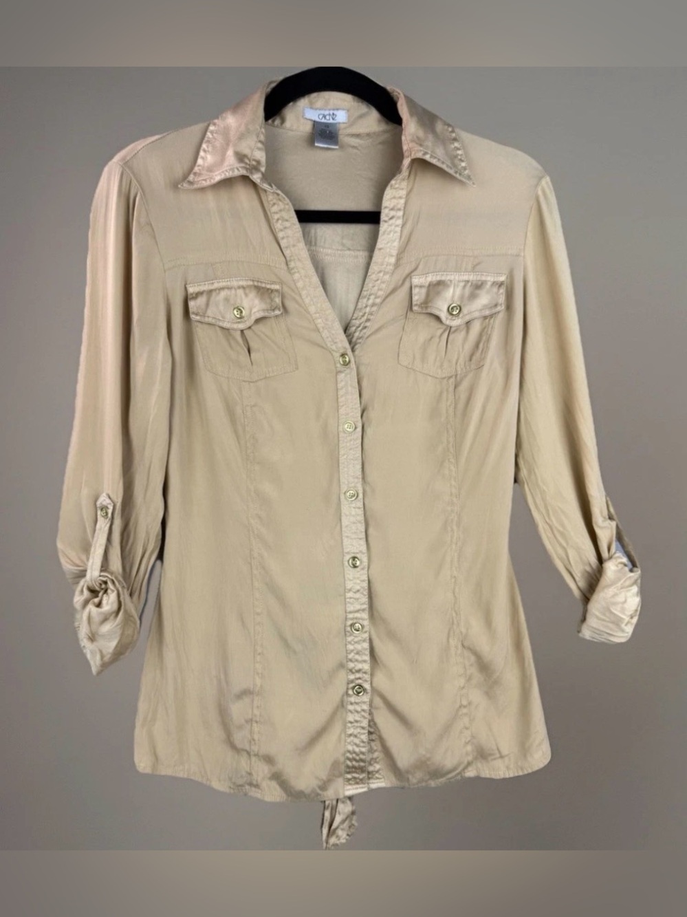 Cache 100% Silk Beige Button-Down Shirt